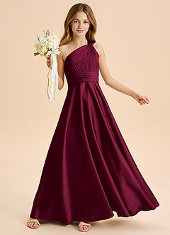 Azazie Charlize Junior Robe Trapèze en Satin extensible Plissé Bourgogne image1