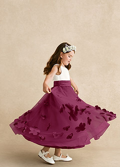 Azazie Vi Flower Girl Dresses Mulberry A-Line Sleeveless Tulle Dress image2