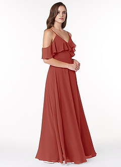 Azazie Vianna Bridesmaid Dresses Terracotta A-Line V-neck Ruched Chiffon Dress image3