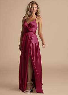 Azazie Davis Bridesmaid Dresses Burgundy A-Line Pleated Metallic Satin Dress image5