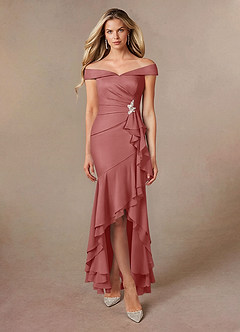 Azazie Billings Mother of the Bride Dresses Antique Rose Mermaid Off the Shoulder Stretch Satin Dress image6