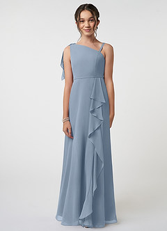 Azazie Aidy Junior Dusty Blue A-Line Bow Chiffon Dress image1