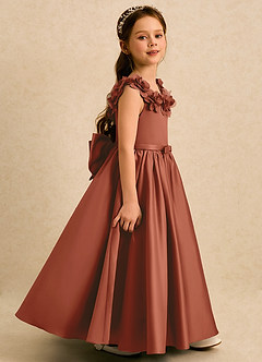 Azazie Eden Robe Demoiselle D'honneur Fillette Robe Princesse en Mat Satiné Plissé Auburn image3