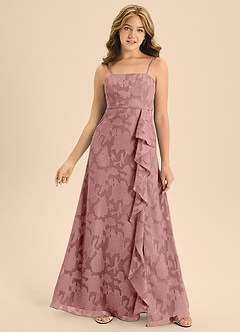 Azazie Kaylee Junior A-Linie Gürtel/Schärpe Blumen-Burnout Kleid Altrosa image4