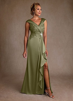 Azazie Santa Monica Mother of the Bride Dresses Pistachio A-Line Lace Dress image1