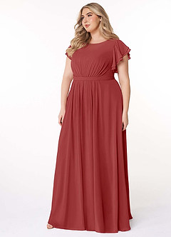 Azazie Daphne Modest Bridesmaid Dresses A-Line Ruffled Chiffon Floor-Length Dress image9