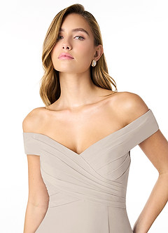 Azazie Lecia Bridesmaid Dresses Frost Empire Off-The-Shoulder Pleated Chiffon Convertible Dress image6