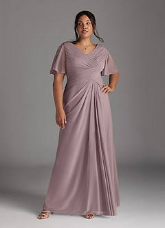 Azazie Emmeline Mother of the Bride Dresses Dusk A-Line V-Neck Pleated Mesh Dress image9