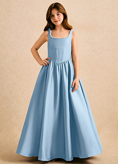 Azazie Enid Girls Formal Flower Girl Dresses Powder Blue A-Line Beaded Stretch Satin Dress image4