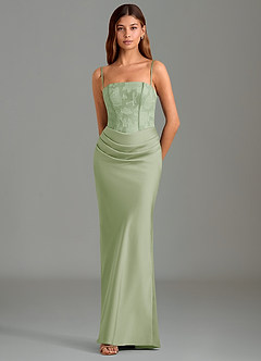 Azazie Emilia Bridesmaid Dresses Dusty Sage Mermaid Strapless Stretch Satin Dress image4