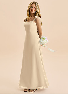 Azazie Mavie Junior Abito A-Line in Chiffon Increspato Champagne image3
