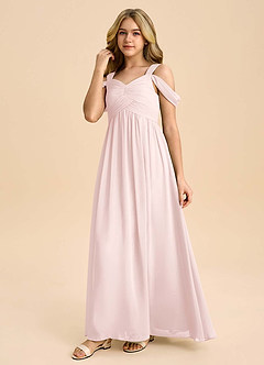 Azazie Lianne Junior Blushing Pink A-Line Off the Shoulder Chiffon Dress image6