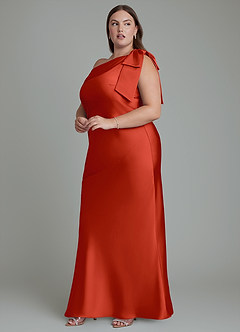 Azazie Yuanna Bridesmaid Dresses Rust Mermaid One Shoulder Stretch Satin Dress image13