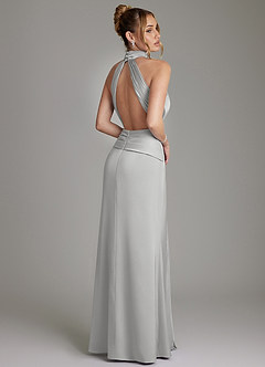 Azazie Gracelynn Bridesmaid Dresses Silver Sheath Pleated Stretch Satin Dress image9