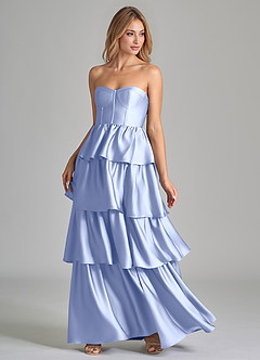 Azazie Faye Bridesmaid Dresses Ice A-Line Ruched Stretch Satin Dress image6