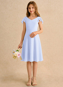 Azazie Narin Girls Formal Robe Demoiselle D'honneur Fillette Robe Trapèze en Mousseline de soie avec manches Lavande image3