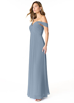 Azazie Kaitlynn Bridesmaid Dresses Dusty Blue Empire Ruched Chiffon Convertible Dress image3