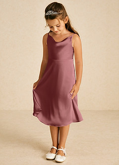 Azazie Zuzu Flower Girl Dresses Amethyst A-Line Spaghetti Strap Stretch Satin Dress image3