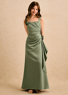 Azazie Ciara Girls Formal Flower Girl Dresses Pistachio A-Line Pleated Matte Satin Dress image3
