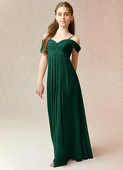 Azazie Kaitlynn Junior Emerald A-Line Off the Shoulder Chiffon Dress image4
