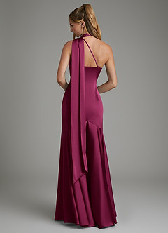 Azazie Amara Bridesmaid Dresses Red Plum Mermaid One Shoulder Stretch Satin Dress image2