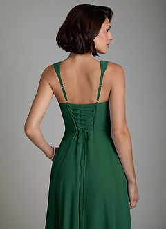 Azazie Azaria Bridesmaid Dresses Dark Green A-Line Corset Chiffon Dress image2