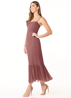 Azazie Justina Robes de demoiselle d'honneur Robe Trapèze en Mousseline de soie Encolure en Forme de Cœur Rose Du Désert image3