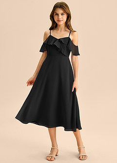 Azazie Kamilla Junior Vestido de Negro de Gasa de Corte en A con Vestidos sin tirantes image5