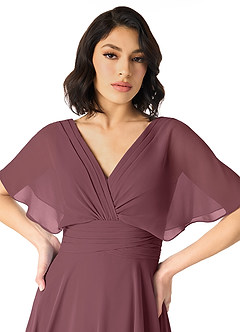 Azazie Pamela Bridesmaid Dresses Sangria A-Line V-Neck Pleated Chiffon Dress image7
