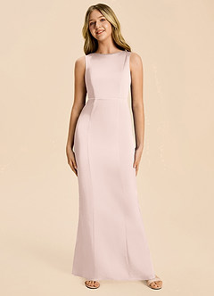 Azazie Emi Junior Blushing Pink Sheath Bow Stretch Satin Dress image6