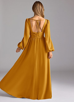 Azazie Norah Brautjungfernkleider A-Linie Stretch-Satin Kleid Butterscotch image2