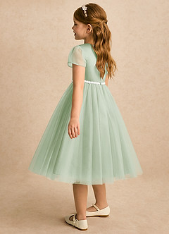 Azazie Kaylor Flower Girl Dresses Dusty Sage A-Line Pleated Tulle Dress image6