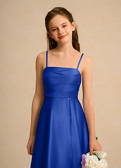 Azazie Pebbles Junior Formal Flower Girl Dresses Royal Blue A-Line Pleated Matte Satin Dress image4