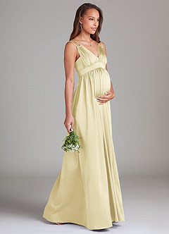 Azazie Emree Maternity Bridesmaid Dresses A-Line Stretch Satin Floor-Length Dress with Pockets image4