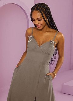 Barbie ♥ Azazie Jurken voor bruidsmeisjes Jurk van Chiffon met A-Lijn met Zakken Taupe image7