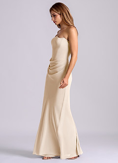 Azazie Debby Vestidos de damas de honor Vestido de Alabastro Blanco de Gasa de Corte Sirena con Sin tirantes image4