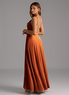 Azazie Sarella Bridesmaid Dresses Burnt Orange A-Line Pleated Velvet Dress image3