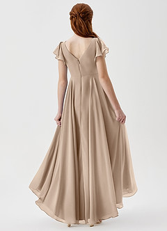 Azazie Caria Junior Robe Trapèze en Mousseline de soie Plissée Taupe image2