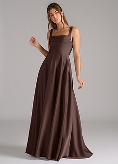 Azazie Shaude Bridesmaid Dresses Ganache A-Line Pleated Stretch Satin Dress image5