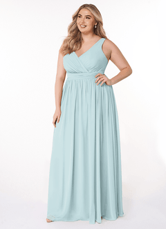 Azazie Kora Bridesmaid Dresses Mist A-Line Pleated Chiffon Dress image9