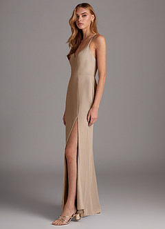 Azazie Manila Bridesmaid Dresses Taupe Sheath V-Neck Chiffon Dress image4