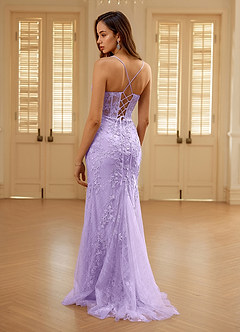 Mythra Lila Meerjungfrauen-Abendkleid aus Tüll mit Spitzenstickerei image2
