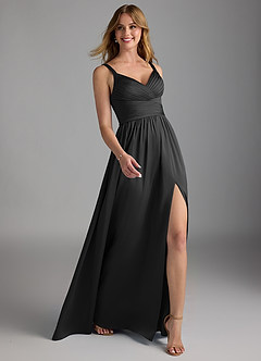 Azazie Chanel Brautjungfernkleider A-Linie Plissee Stretch-Satin Kleid Schwarz image6