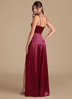 Azazie Halsey Brautjungfernkleider A-Linie Seitliche Cut-Outs Metallischer Satin Kleid Burgunderrot image6