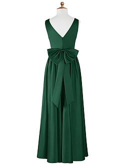 Azazie Hathaway Junior Dark Green A-Line Bow Stretch Satin Dress image6