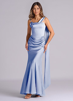 Azazie Inara Bridesmaid Dresses Ice Mermaid Pleated Stretch Satin Dress image1