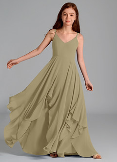 Azazie Karan Junior Robe Trapèze en Mousseline de soie Vert Mousse image1