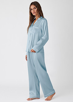 front 100% Washable Silk Pajama Long Sleeve Top