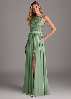 Azazie Elly Bridesmaid Dresses Matcha A-Line Lace Scoop Neck Chiffon Dress image1