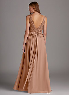 Azazie Elly Bridesmaid Dresses Champagne Rose A-Line Lace Scoop Neck Chiffon Dress image2